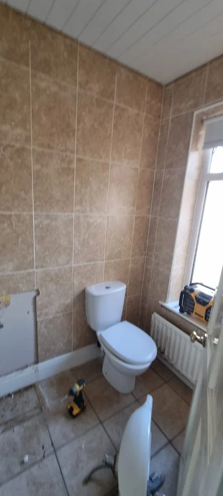 Bathroom wall mid-renovation in Blyth